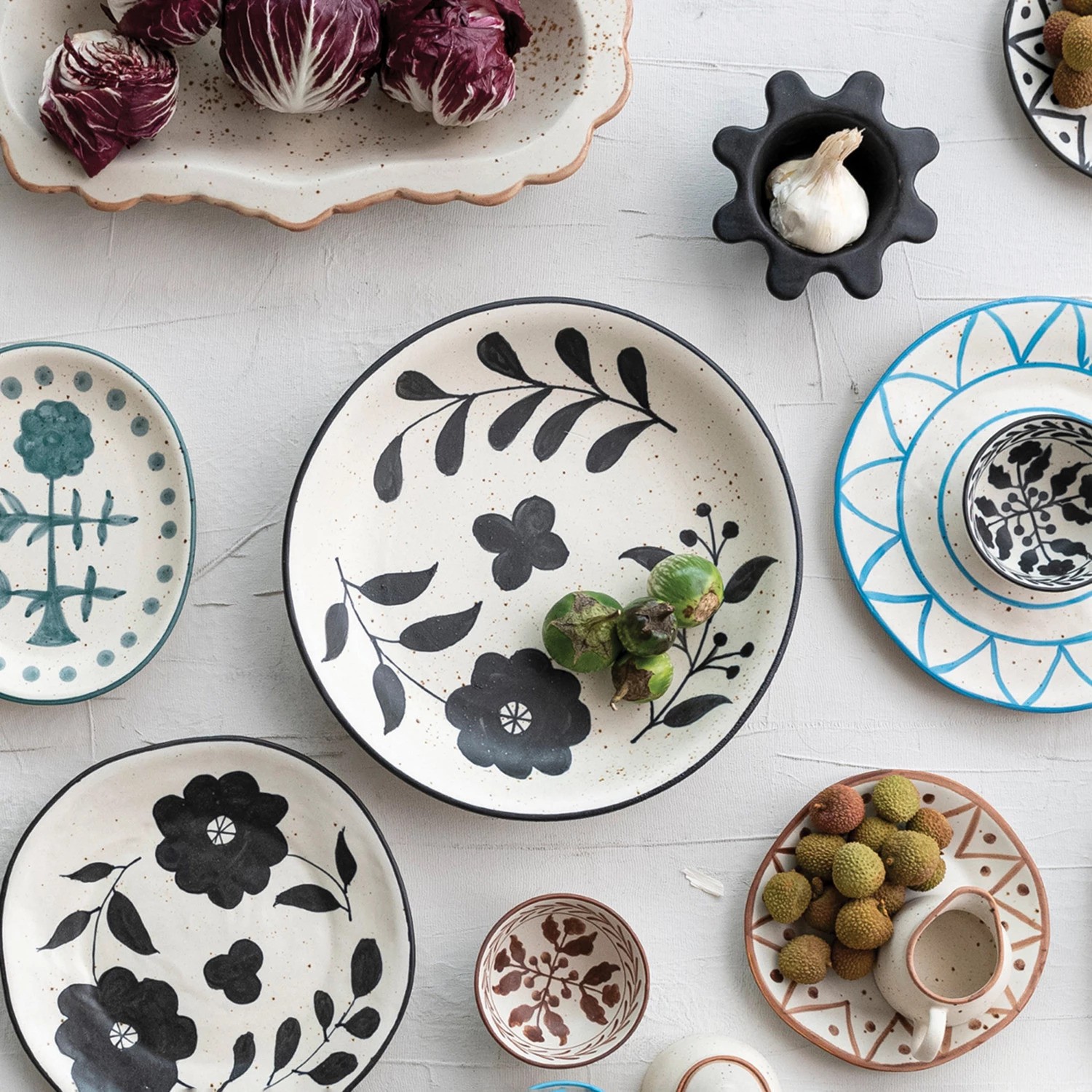 Creative Co-op Set Di 3 Vasi In Gres Con Finitura A Pois - Bianco E Nero - Perfetti Per Fiori E Decorazioni