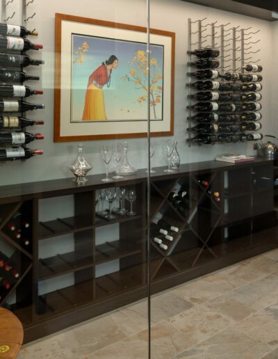 Wine storage room behind glass doors